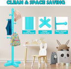 8-Hook Freestanding Wooden Coat Rack 2 Adjustable Heights Blue - Image 4