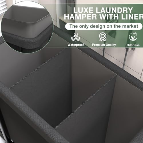 Laundry Basket with Lid,230L Rolling Laundry Hamper with Wheels,Black - Image 3