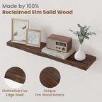Floating Shelves for Wall Decor, Rustic Solid Elm Wood Live Edge Floating Shelves Wall Mounted, Wall Shelves with Invisible Bracket for Living Room Bathroom Bedroom Kitchen, 32 Inch Set of 2, Walnut - Image 3