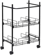 2-Tier Under Sink Organizer Multipurpose Movable Rolling Cart Storage Cabinet Basket for Bathroom Kitchen with Hand Towel Bar, Black - Image 4