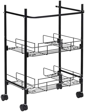 2-Tier Under Sink Organizer Multipurpose Movable Rolling Cart Storage Cabinet Basket for Bathroom Kitchen with Hand Towel Bar, Black - Image 4