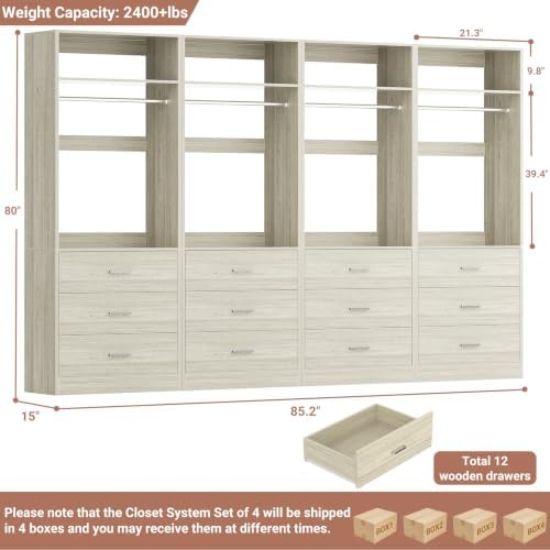 Besiost Closet Systems with 12 Wood Drawers, Closet System Set of 4 - Image 7