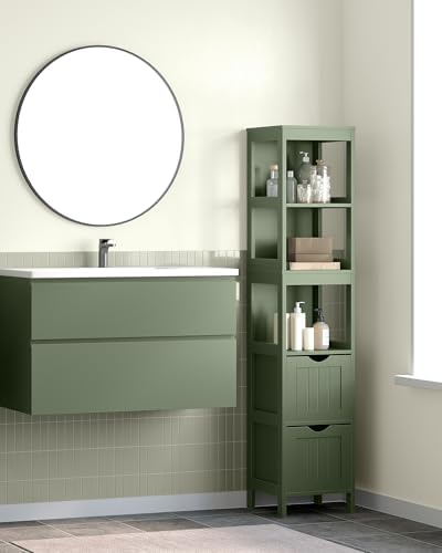 VASAGLE Bathroom Floor Cabinet, 2 Drawers, 55.7" H, Forest Green - Image 2