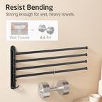 KES Extra Long 19.5" Swivel Towel Rack, Black Swing Arm Towel Bar 4-Arm, Swing Out Towel Rack for Bathroom Wall, Hand Towel Racks Wall Mounted 18/8 Stainless Steel Matte Black, A2103S4L50-BK - Image 3