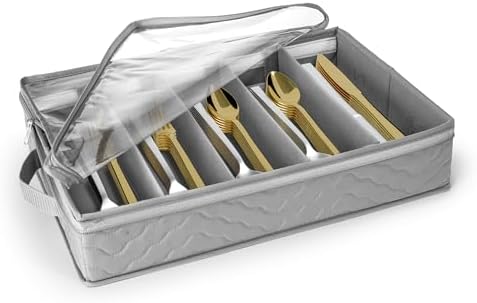 Sorbus Flatware Storage with Clear Lid & Adjustable Divider (Gray) by Sorbus
