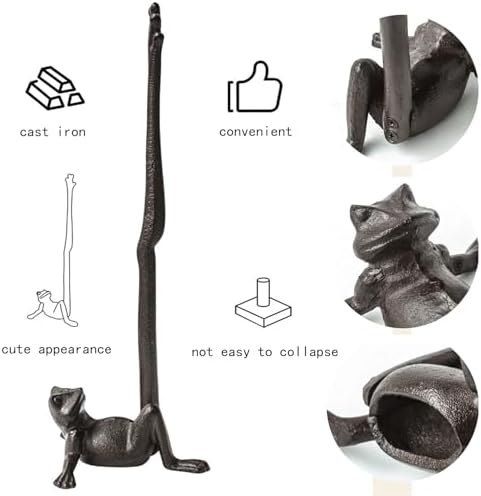 Frog Paper Towel Holder 16.5'' Cast Iron Paper Towel Holder Funny Toilet Paper Holder for The Floor or Counter in The Kitchen or Bathroom Bronze Rustic,Frog - Image 3