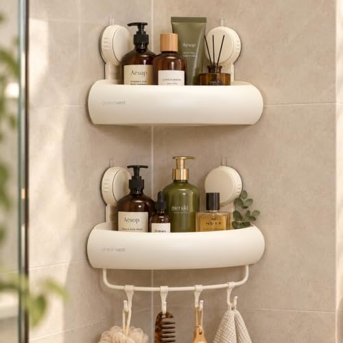 Corner Shower Caddy Suction Cup, Removable Bath Organizer Shelf by CheerNest