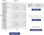 360QT Extra Large Stackable Storage Bins with Lid, 90Gal Plastic Closet Organizers and Storage Drawer, Collapsible Cabinet Box with Wheels Clear Doors for Home Kitchen Office, 3Pack White - Image 2