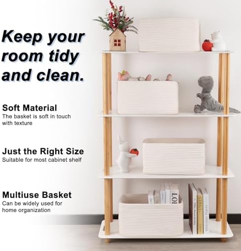 4 Pack Storage Baskets for Organizing, Woven Baskets for Shelves - Perfect for Toys, Books, Towels, and Clothes, Durable Gift Basket Bins Toy Storage, 15.7''Lx11.8''Wx7.8''H, White - Image 4