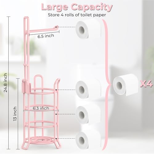 TomCare Toilet Paper Holder Stand Free Standing, Holds 4 Mega Rolls, Pink - Image 2