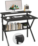 COTUBLR Small Desk, 27.5 Inch Small Computer Desk for Small Spaces, Computer Desk with Adjustable Monitor Stand, Compact Desk with Storage, Tiny Desk Study Desk for Bedroom Home Office, Black by COTUBLR