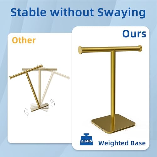 RUACQ T-Shape Hand Towel Holder Stand, 12inch, Brushed Gold, 2 Pack - Image 5