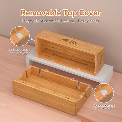 Bamboo Cable Management Box, Natural Color, 31X14X15.5CM - Image 6