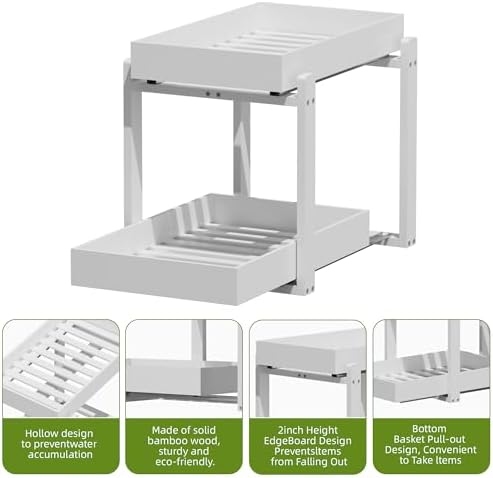 APRTAT 2 Pack Bamboo Under Sink Organizer, 2-Tier Pull Out Storage Drawers - Image 6