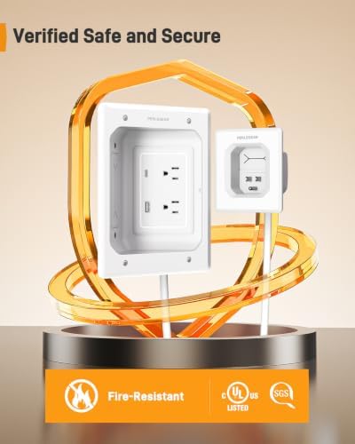 Perlegear in Wall Cable Management Kit, USB & Type C PortsTV Cord Hider & Cable Hider, Wire Hider with Recessed Power, Includes Drill Template, Dust Bag, Drywall Saw, Extension Cable - Image 4