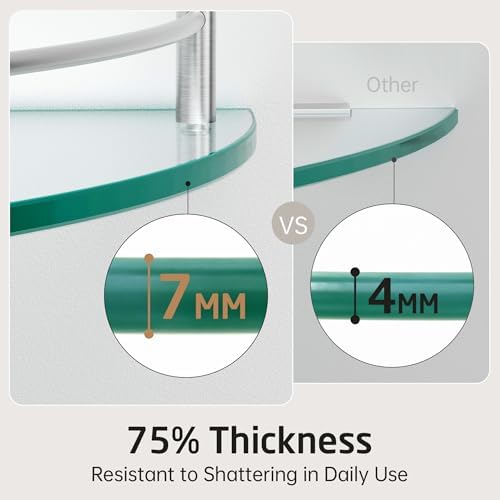 KES Glass Corner Shelf with Hooks 18/8 Stainless Steel, Tempered Glass Bathroom Corner Shelf with Rail, Shower Glass Shelf 3 Pack Wall Mounted, Brushed Finish, BGS2101A-2-P3 - Image 5