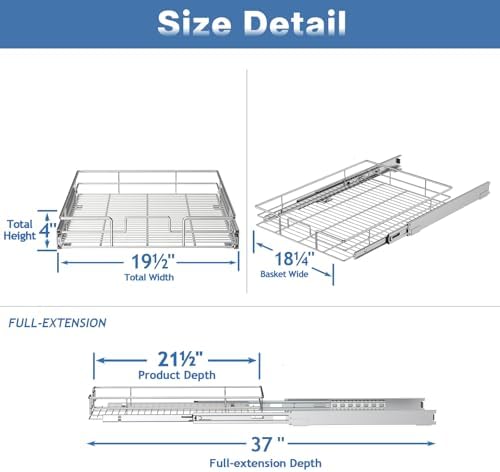 Pull Out Cabinet Organizer 19½" W x 21½" D, Heavy Duty Cabinet Pull Out Shelves, Slide Out Drawers Organization for Kitchen Cabinets Bathroom - Image 3