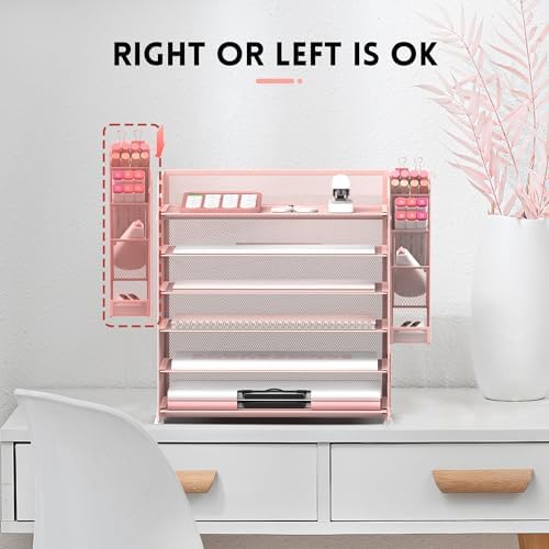 Supeasy 6 Tier Desk Organizer with 4 Pen Holders & Mesh Paper Trays Pink - Image 4
