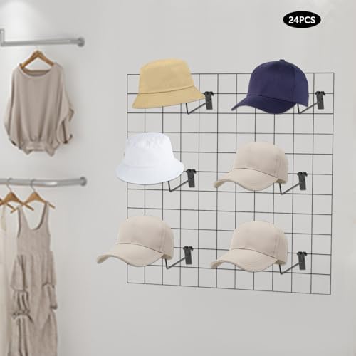 24 Pcs Hat Racks, Wall Mount Hat Rack, Gridwall Slat Panels Cap Rack for Retail Display, Metal Helmet Rack Display for Bedrooms, Cloakrooms, Clothing Stores - Image 2