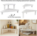 2-Tier Rustic Corner Shelf for Kitchen Counter,Wood Beaded Farmhouse Countertop Organizer with Removable Feet, Stackable Bathroom Vanity & Coffee Bar Decorative Riser Stand(Rustic White) - Image 6
