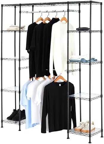 Amazon Basics Expandable Metal Hanging Closet Organizer System with Storage Shelves, Adjustable, Easy to Assemble, 57-80"L x 14"W x 72"H, Black by AmazonBasics
