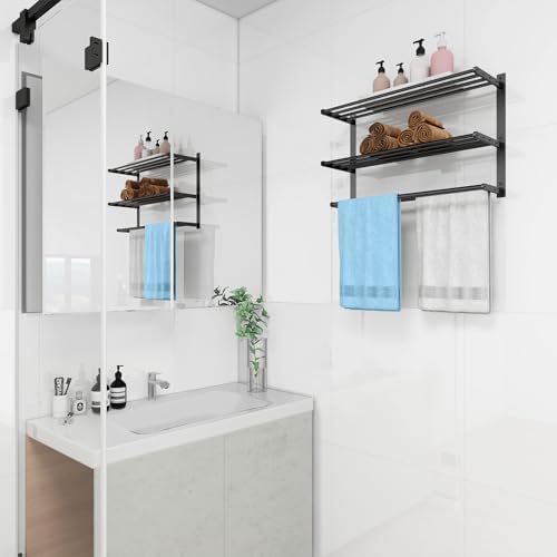 Bethom Bathroom Towel Rack with 2 Bars, 24 Inch Towel Shelf, Matte Black - Image 6