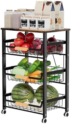 Fruit Vegetable Basket for Kitchen,4 Tier Pantry Organizers and Storage,Snack Organizer for Countertop,Pantry Cart,Metal Wire Storage Shelf Organizer Baskets for Kitchen, Pantry, Bathroom by Unknown