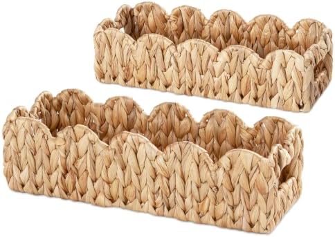 Scalloped Bathroom Basket Organizer, Toilet Paper Basket with Handles by WEAVELYRICS