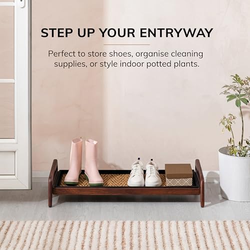 Anji Mountain Heavy Duty Waterproof Wooden Shoe Storage Mat Organizer/Boot Storage Tray Multi Use for Entryway with Coir, Tan and Black Insert, 1 Tier, Fits 3 Pair (36.5" Wide) - Image 2