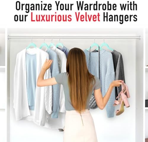 Sishynio Velvet Hangers 50 Pack, Non-Slip Slim Felt Clothes Hangers Aqua - Image 7