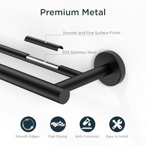 FORIOUS Double Towel Bar 24" Towel Racks for Bathroom Wall Mounted Black - Image 4