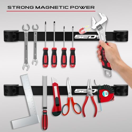 SEDY Magnetic Tool Holder Storage Organizer: 7-Piece Garage Wall Mount Rack Organization Strip Power Magnet Organizers Mounted Workbench Board Slatwall Van Hanger - Image 3