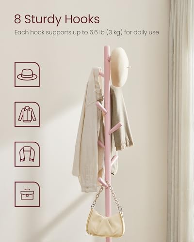 VASAGLE Solid Wood Coat Rack, Free Standing, 8 Hooks, 3 Height Options - Image 3