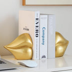 Unique Gold Lips Decorative Bookends for Home Office Shelves Decor - Image 5