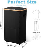 Vincona Laundry Basket with Wheels, Tall Dirty Clothes Hamper on Wheels, Rolling Laundry Hamper with lid for Dorm, Bedroom and Bathroom (Black, 100L) - Image 2