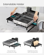 SONGMICS Dish Drying Rack, Expandable Stainless Steel, with Rotatable Spout - Image 5