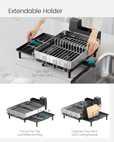 SONGMICS Dish Drying Rack, Expandable Stainless Steel, with Rotatable Spout - Image 5
