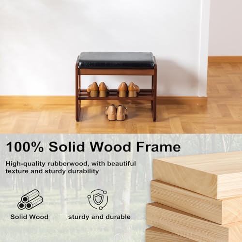 SOBIBO Solid Wood Shoe Bench, 2-Tier Wooden Entryway Bench, Modern Shoe Rack with Cushion for Hallway, Living Room (Black, 21.65'') - Image 5