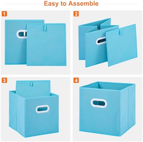 Stero Fabric Storage Cubes Bins, 13 inch Fun Colored Foldable Storage Baskets with Dual Plastic Handle for Home, Kids Room, Closet and Toys Organization, Multi Colored, Set of 6 - Image 3