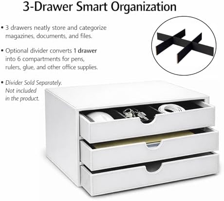 UnionBasic Document Organizer, 3-Drawer File Cabinet Document Storage Box, Office Desktop Filing Organizer, White - Image 5
