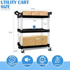 Utility Carts with Wheels, Rolling Kitchen Cart, 3 Tier Cart, Food Service Cart, Restaurant Kitchen Cart, Plastic Heavy Duty Cart for Office Business, 510lbs 16.9" D x 31.5" W x 37.8" H - Image 3