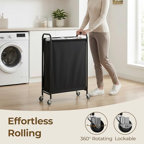 GRANNY SAYS Laundry Hamper, Slim Basket with Wheels and Handles, Black, 80L - Image 5