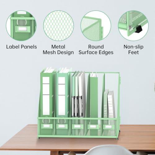 DALTACK 5-Slot Magazine File Holder, Metal Binder Holder, Mint Green - Image 3