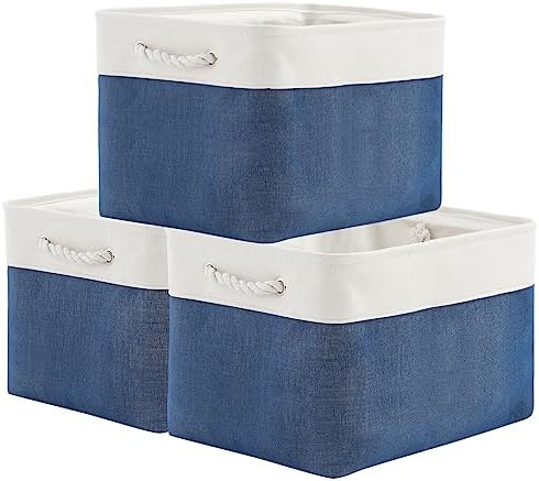 TheWarmHome Organization and Storage for Organizing - 3 Pack 16x12x12 inch Cube Storage Bin for Shelves, Fabric Storage Cubes for Closet Cloth Organizer Gift Toy (White & Jean Blue) by TheWarmHome