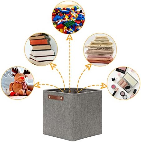 DULLEMELO 12 inch Cube Storage Bins, Large Collapsible Grey Storage Baskets for Square Cubes Organizing, Fabric Boxes Bins for Shelves Nursery Home Office Storage(4 Pack - 12" Grey) - Image 6