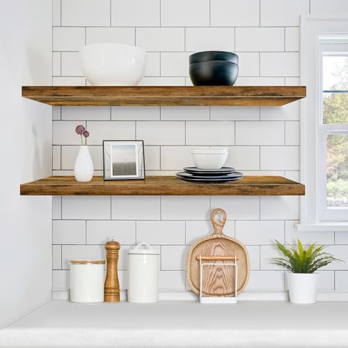 Sorbus Floating Shelves for Wall Storage (35 Inch, 2 Pack, Rustic Brown) - Image 2