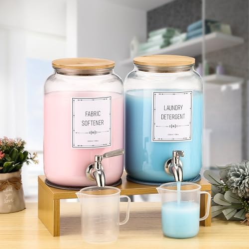 Laundry Detergent Dispenser. 0.9 Gallon Glass Laundry Soap Liquid Laundry Detergent Dispense. Fabric Softener Dispenser With Stand and Bamboo Lid. Laundry Room Organization and Storage - Image 7