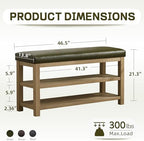 Zihanhome Shoe Rack Bench with Leather Cushion, 2 Tier Solid Wood Storage Bench, Mid-Century Modern Shoe Bench for Entryway, Hallway, Closet, Front Door Entrance, Foyer (Green, 46.5) - Image 2