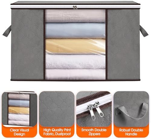 VZZNN 10 Pack Clothes Storage Bags 90L Foldable Storage Bins with Lids - Image 3