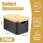 Novabright 2 Pcs Collapsible Storage Basket with Bamboo Lids 15" x 10" Foldable Fabric Storage Bins with Handles for Organizing Shelves Closet Laundry Room Bathroom Clothes Towel(Black) - Image 2